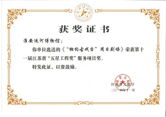 2014年度荣获江苏省“五星工程奖”服务项目奖